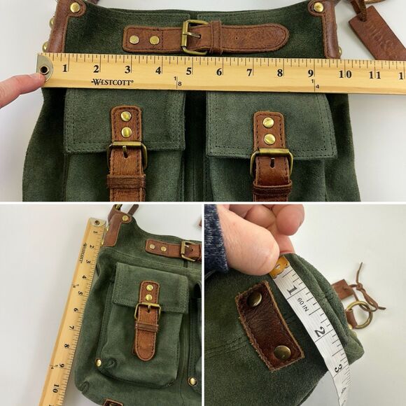 Mo And Co Bags Green Suede Crossbody Leather Messenger Purse Flap Pocket Quality - Picture 14 of 15